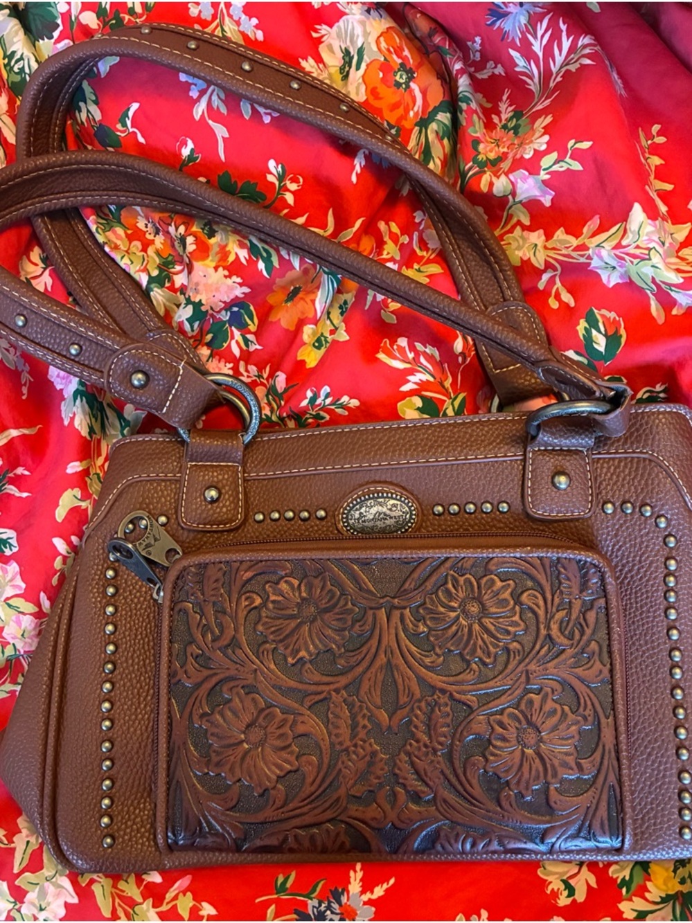 Tooled Floral Brown Shoulder Bag by Montana West